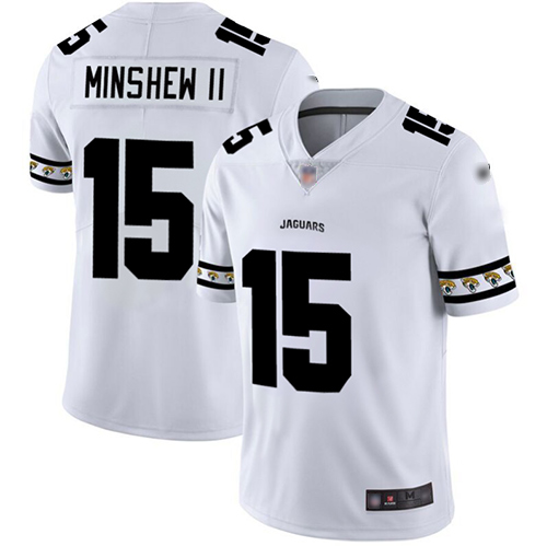 Jaguars #15 Gardner Minshew II White Men's Stitched Football Limited Team Logo Fashion Jersey