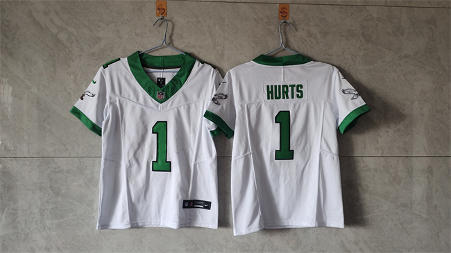 Youth Philadelphia Eagles #1 Jalen Hurts White Green 2023 F.U.S.E Vapor Untouchable Limited Stitched Football Jersey