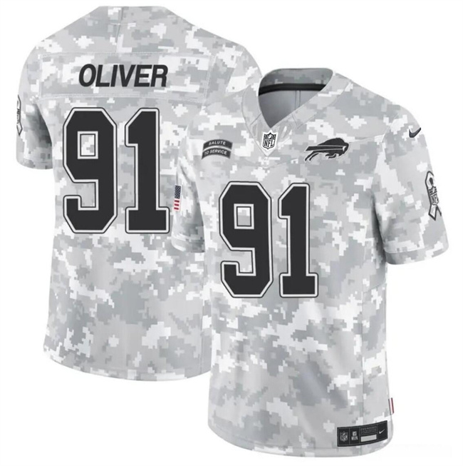 Men's Buffalo Bills #91 Ed Oliver 2024 F.U.S.E Arctic Camo Salute To Service Limited Stitched Football Jersey