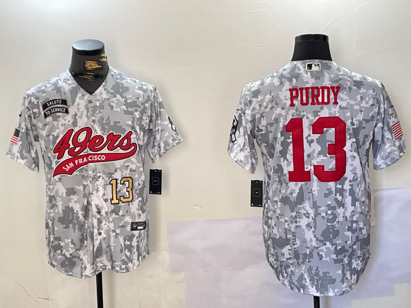 Men's San Francisco 49ers #13 Brock Purdy 2024 Arctic Camo Salute To Service Stitched Baseball Jersey 1