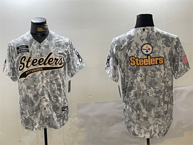 Men's Pittsburgh Steelers Team Big Logo 2024 Arctic Camo Salute To Service Stitched Baseball Jersey 1