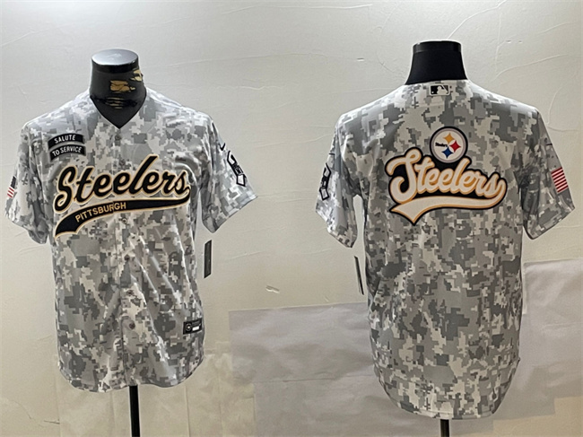 Men's Pittsburgh Steelers Team Big Logo 2024 Arctic Camo Salute To Service Stitched Baseball Jersey