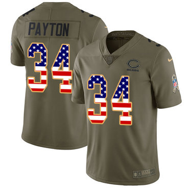 Nike Bears #34 Walter Payton Olive USA Flag Men's Stitched NFL Limited 2017 Salute To Service Jersey