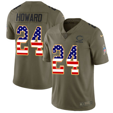 Nike Bears #24 Jordan Howard Olive USA Flag Men's Stitched NFL Limited 2017 Salute To Service Jersey