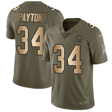 Nike Bears #34 Walter Payton Olive Gold Men's Stitched NFL Limited 2017 Salute To Service Jersey