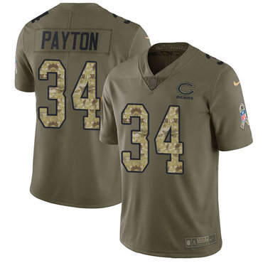 Nike Bears #34 Walter Payton Olive Camo Men's Stitched NFL Limited 2017 Salute To Service Jersey