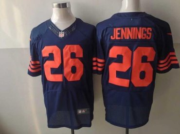 NEW NFL Chicago Bears #26 Tim Jennings Dark Blue Orange Number Jerseys(Elite)