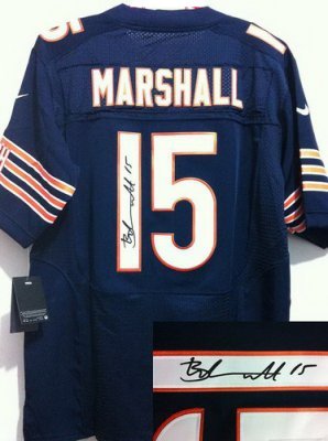 NEW NFL Chicago Bears 15 Brandon Marshall Blue Signed Jerseys-Elite