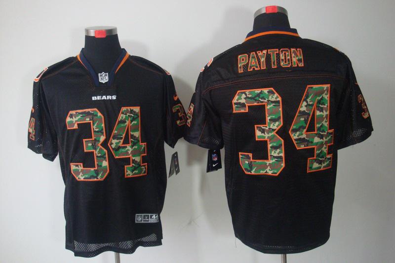 NEW Chicago Bears 34 Walter Payton Lights Out Black Elite Jerseys(Camo Number)