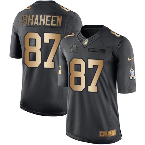 Nike Bears #87 Adam Shaheen Black Men's Stitched NFL Limited Gold Salute To Service Jersey