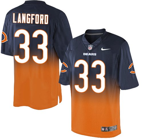 Nike Bears #33 Jeremy Langford Navy Blue Orange Men's Stitched NFL Elite Fadeaway Fashion Jersey