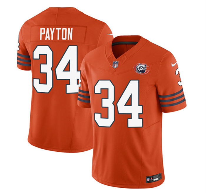 Men's Chicago Bears #34 Walter Payton Orange 2023 F.U.S.E. Throwback Limited Stitched Football Jersey