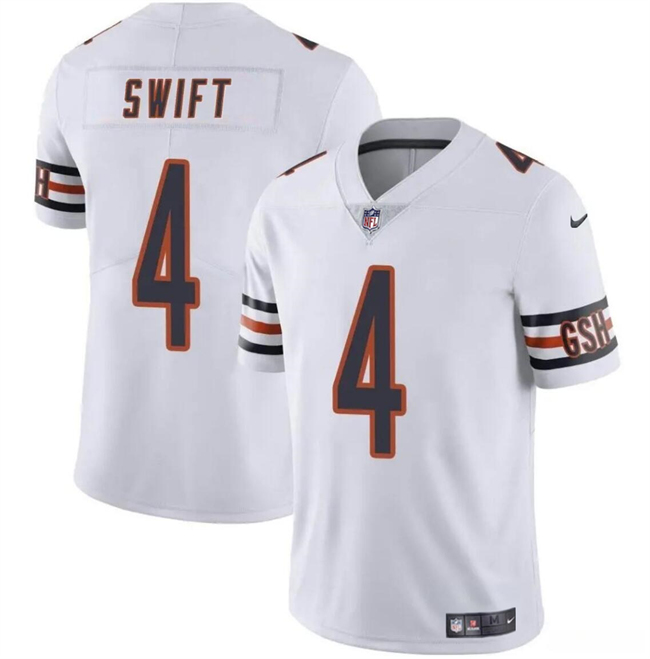 Men's Chicago Bears #4 D’Andre Swift White Vapor Stitched Football Jersey