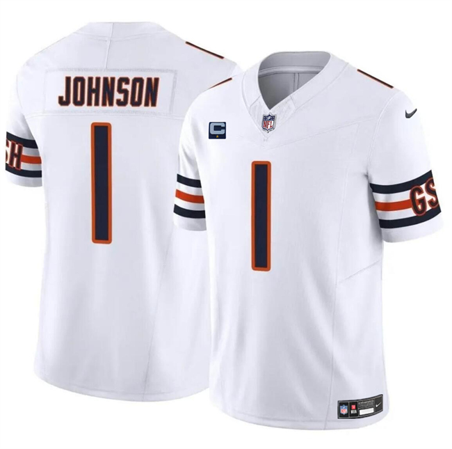 Men's Chicago Bears #1 Jaylon Johnson White 2024 F.U.S.E. With 1-Star C Patch Vapor Untouchable Limited Stitched Football Jersey