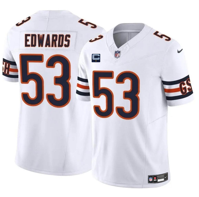 Men's Chicago Bears #53 T.J. Edwards White 2024 F.U.S.E. With 1-Star C Patch Vapor Untouchable Limited Stitched Football Jersey