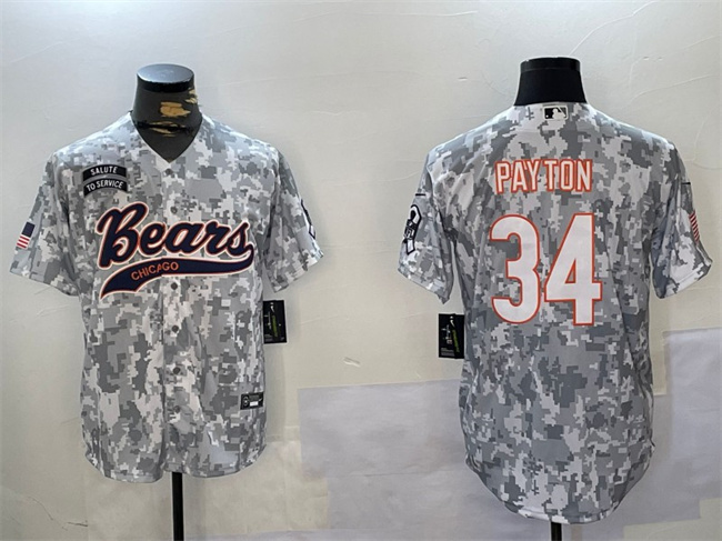 Men's Chicago Bears #34 Walter Payton 2024 Arctic Camo Salute To Service Stitched Baseball Jersey