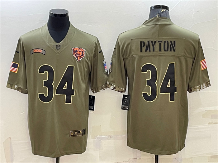 Men's Chicago Bears #34 Walter Payton Olive 2022 Salute To Service Limited Stitched Jersey