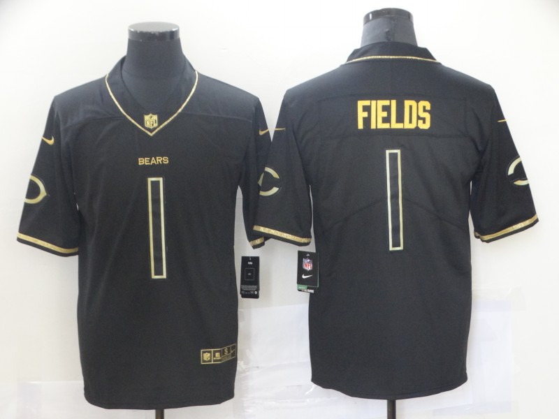 Nike Bears 1 Justin Field Black Gold Vapor Untouchable Limited Jersey