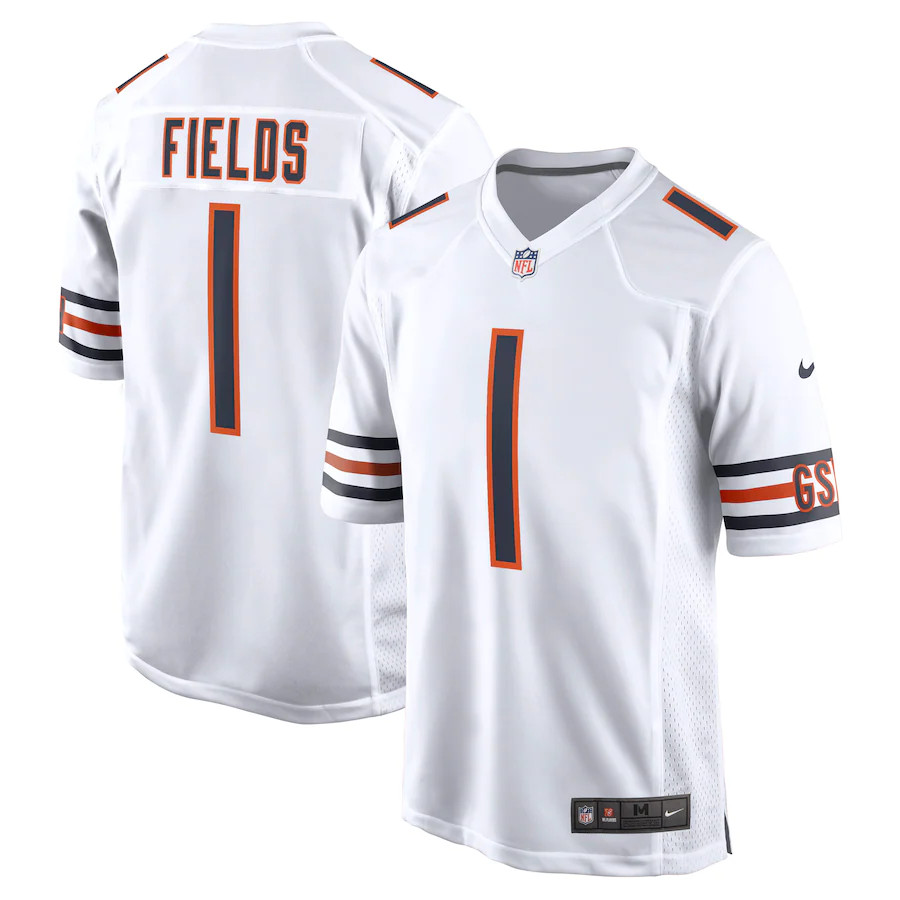 Men's Chicago Bears #1 Justin Fields White 2021 NFL Draft Vapor Limited Jersey