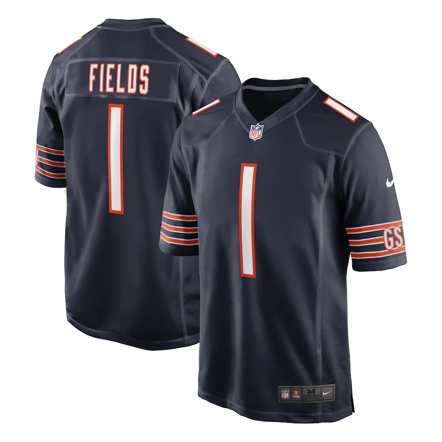 Men's Chicago Bears #1 Justin Fields Navy 2021 NFL Draft Vapor Limited Jersey