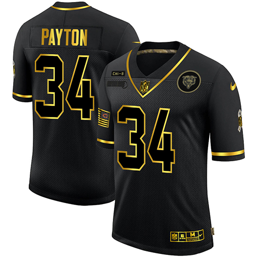 Nike Bears 34 Walter Payton Black Gold 2020 Salute To Service Limited Jersey