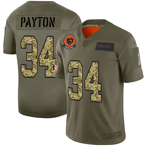 Bears #34 Walter Payton Olive Camo Men's Stitched Football Limited 2019 Salute To Service Jersey