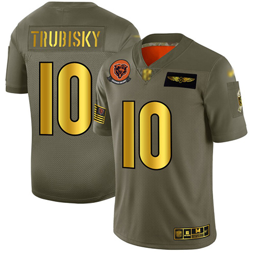 Bears #10 Mitchell Trubisky Camo Gold Men's Stitched Football Limited 2019 Salute To Service Jersey