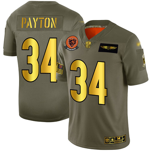 Bears #34 Walter Payton Camo Gold Men's Stitched Football Limited 2019 Salute To Service Jersey