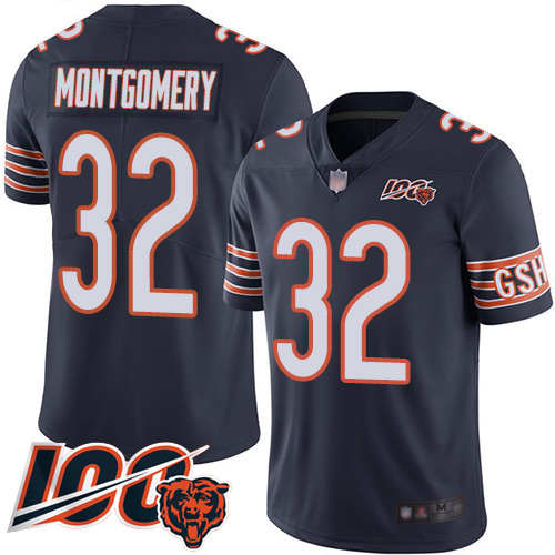 Bears #32 David Montgomery Navy Blue Team Color Men's Stitched Football 100th Season Vapor Limited Jersey