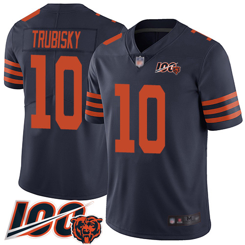 Bears #10 Mitchell Trubisky Navy Blue Alternate Men's Stitched Football 100th Season Vapor Limited Jersey