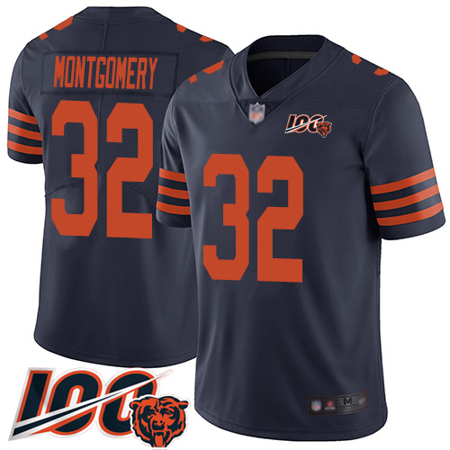 Bears #32 David Montgomery Navy Blue Alternate Men's Stitched Football 100th Season Vapor Limited Jersey