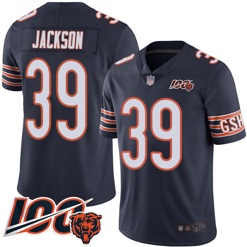 Bears #39 Eddie Jackson Navy Blue Team Color Men's Stitched Football 100th Season Vapor Limited Jersey