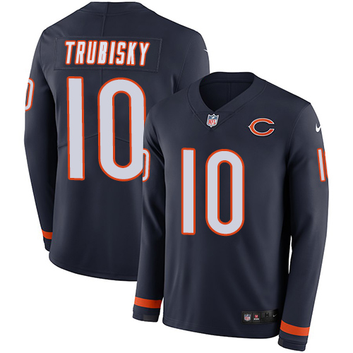 Nike Bears #10 Mitchell Trubisky Navy Blue Team Color Men's Stitched NFL Limited Therma Long Sleeve Jersey