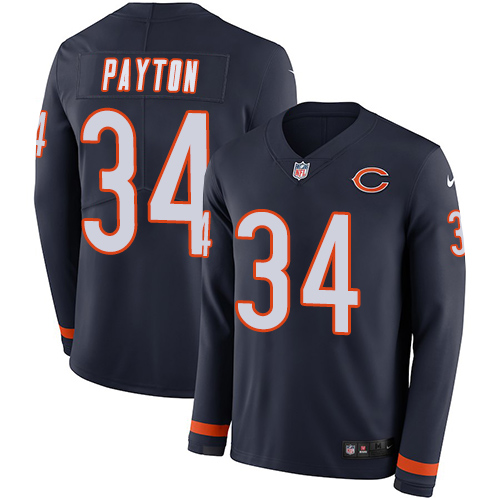 Nike Bears #34 Walter Payton Navy Blue Team Color Men's Stitched NFL Limited Therma Long Sleeve Jersey