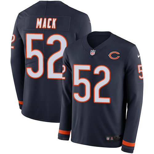 Nike Bears #52 Khalil Mack Navy Blue Team Color Men's Stitched NFL Limited Therma Long Sleeve Jersey