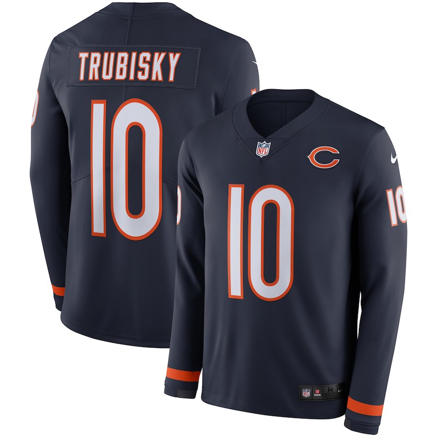 Nike Bears 10 Mitchell Trubisky Navy Therma Long Sleeve Jersey