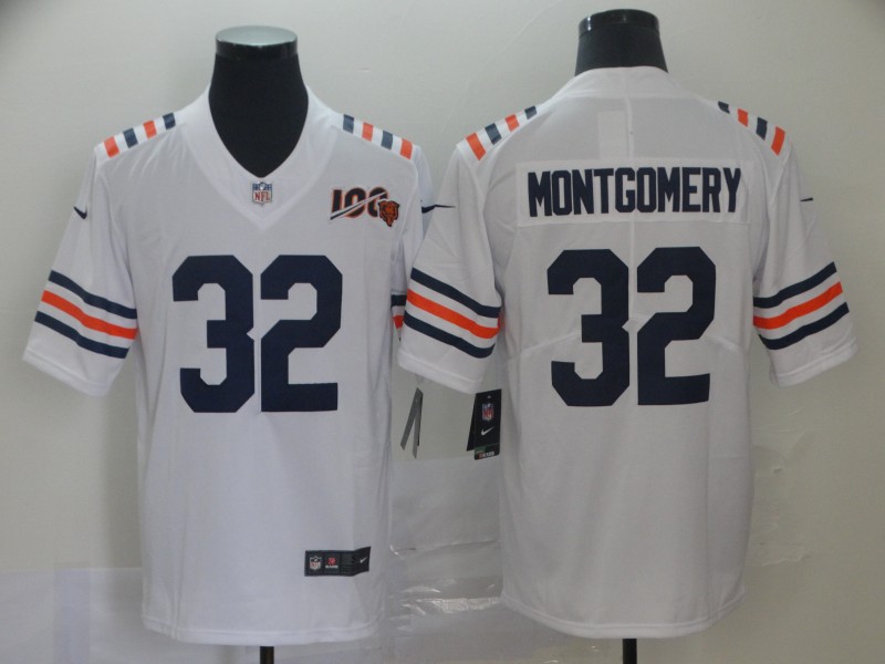 Bears 32 David Montgomery White 2019 100th Season Alternate Classic Vapor Untouchable Limited Jersey