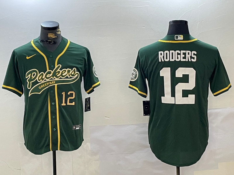 Men's Green Bay Packers #12 Aaron Rodgers Green Cool Base Stitched Baseball Jersey 3