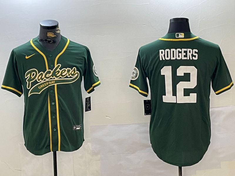 Men's Green Bay Packers #12 Aaron Rodgers Green Cool Base Stitched Baseball Jersey 1