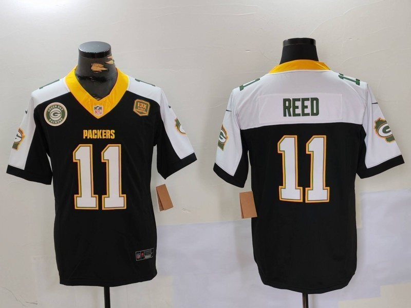 Men's Green Bay Packers #11 Jayden Reed BlackWhite 2024 F.U.S.E. Home Patch 13 Time World Champions Vapor Untouchable Limited Stitched Jersey 1