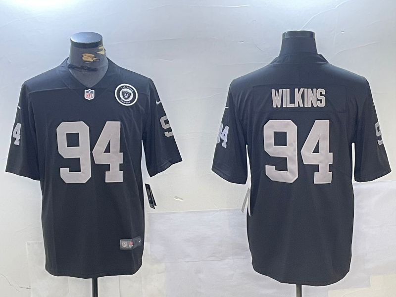 Men's Las Vegas Raiders #94 Christian Wilkins Black 65th Anniversary Patch Vapor Stitched Football Jersey 1