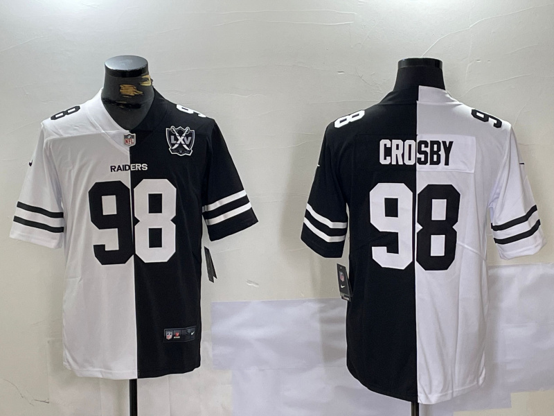 Men's Las Vegas Raiders #98 Maxx Crosby Black & White Split With 65th Anniversary Patch Vapor Limited Stitched Jersey 1