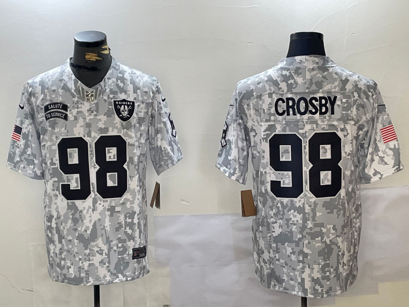 Men's Las Vegas Raiders #98 Maxx Crosby 2024 F.U.S.E Arctic Camo Salute To Service Limited Stitched Football Jersey