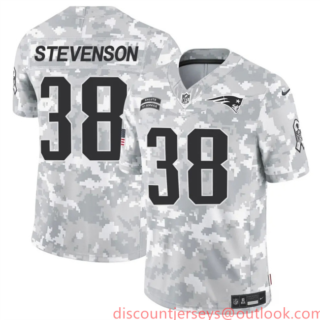 Men's New England Patriots #38 Rhamondre Stevenson 2024 F.U.S.E Arctic Camo Salute To Service Limited Stitched Jersey