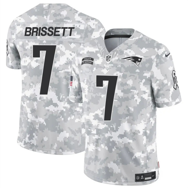 Men's New England Patriots #7 Jacoby Brissett 2024 F.U.S.E Arctic Camo Salute To Service Limited Stitched Jersey