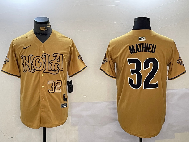 Men's New Orleans Saints #32 Tyrann Mathieu yellow Cool Base Stitched Baseball Jersey 3