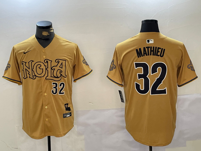 Men's New Orleans Saints #32 Tyrann Mathieu yellow Cool Base Stitched Baseball Jersey 2