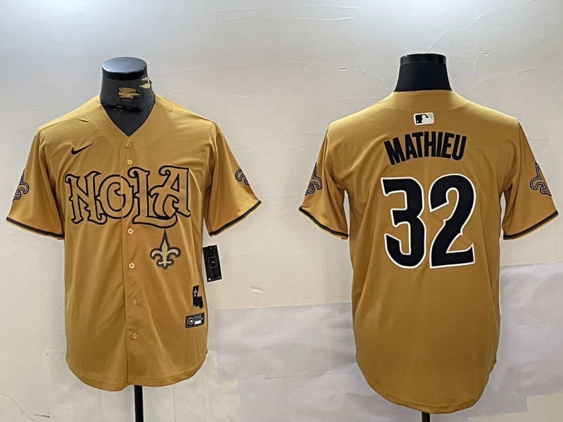 Men's New Orleans Saints #32 Tyrann Mathieu yellow Cool Base Stitched Baseball Jersey 1