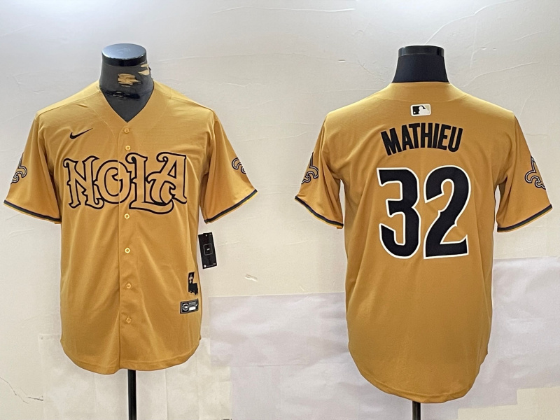 Men's New Orleans Saints #32 Tyrann Mathieu yellow Cool Base Stitched Baseball Jersey