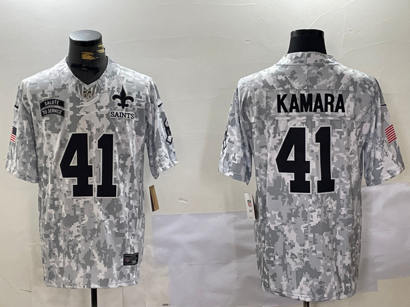 men's new orleans saints #41 alvin kamara 2024 f.u.s.e arctic camo salute to service limited stitched football jersey_副本